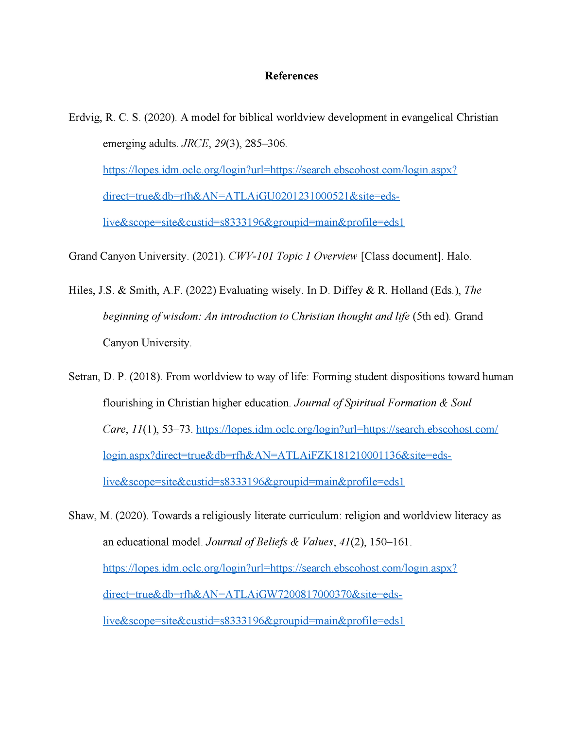 Sample reference page - References Erdvig, R. C. S. (2020). A model for ...