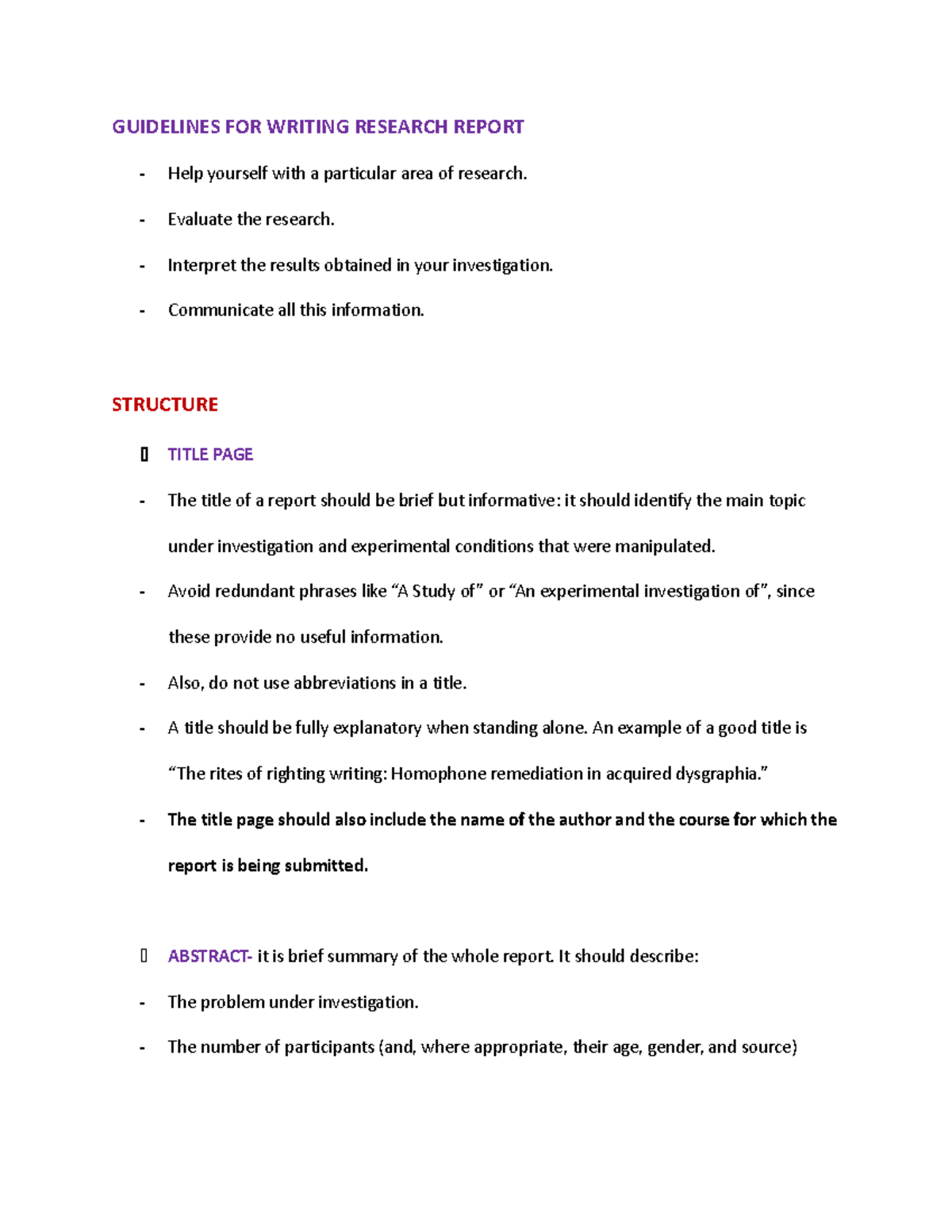 Guidelines Research Report - GUIDELINES FOR WRITING RESEARCH REPORT ...