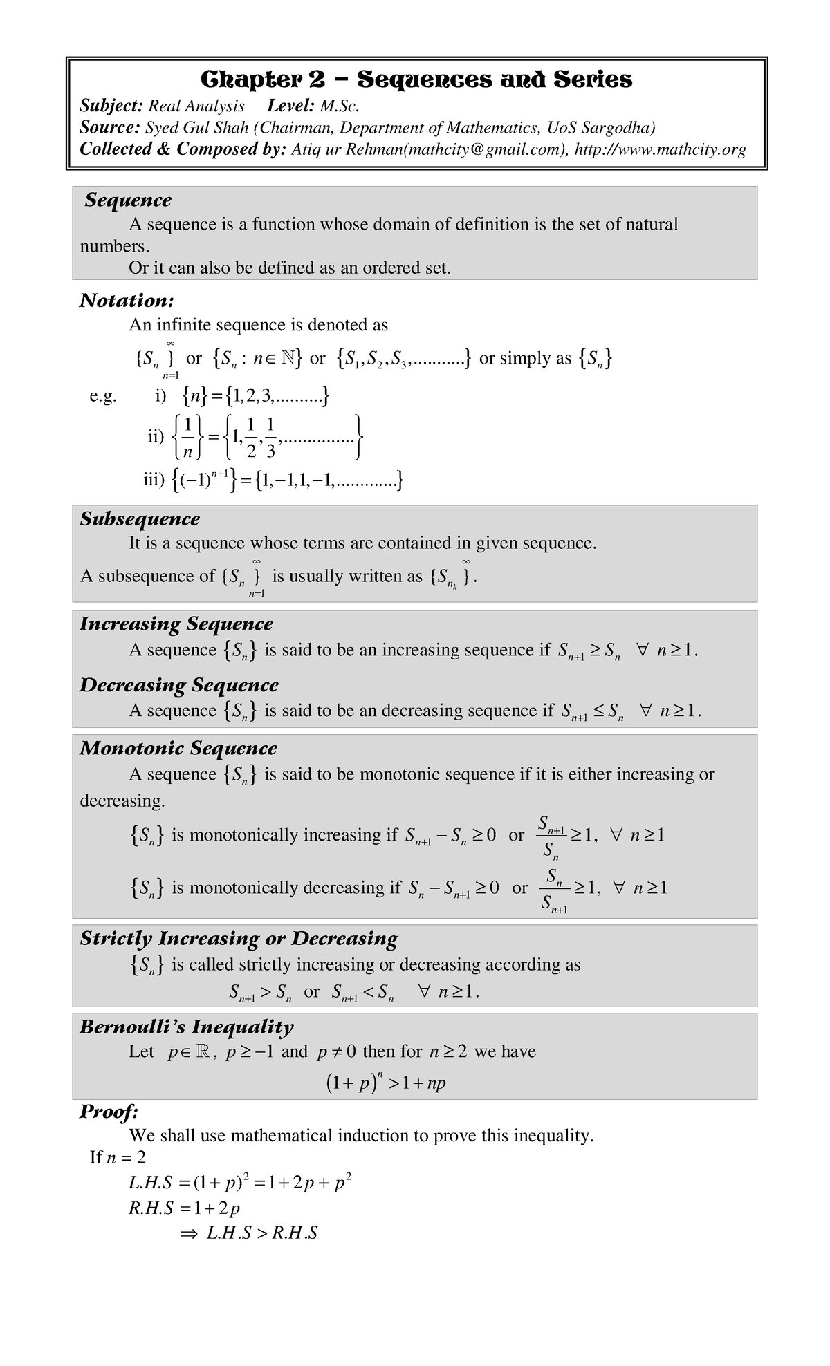 Chap 02 real analysis - Sequence A sequence is a function whose domain ...
