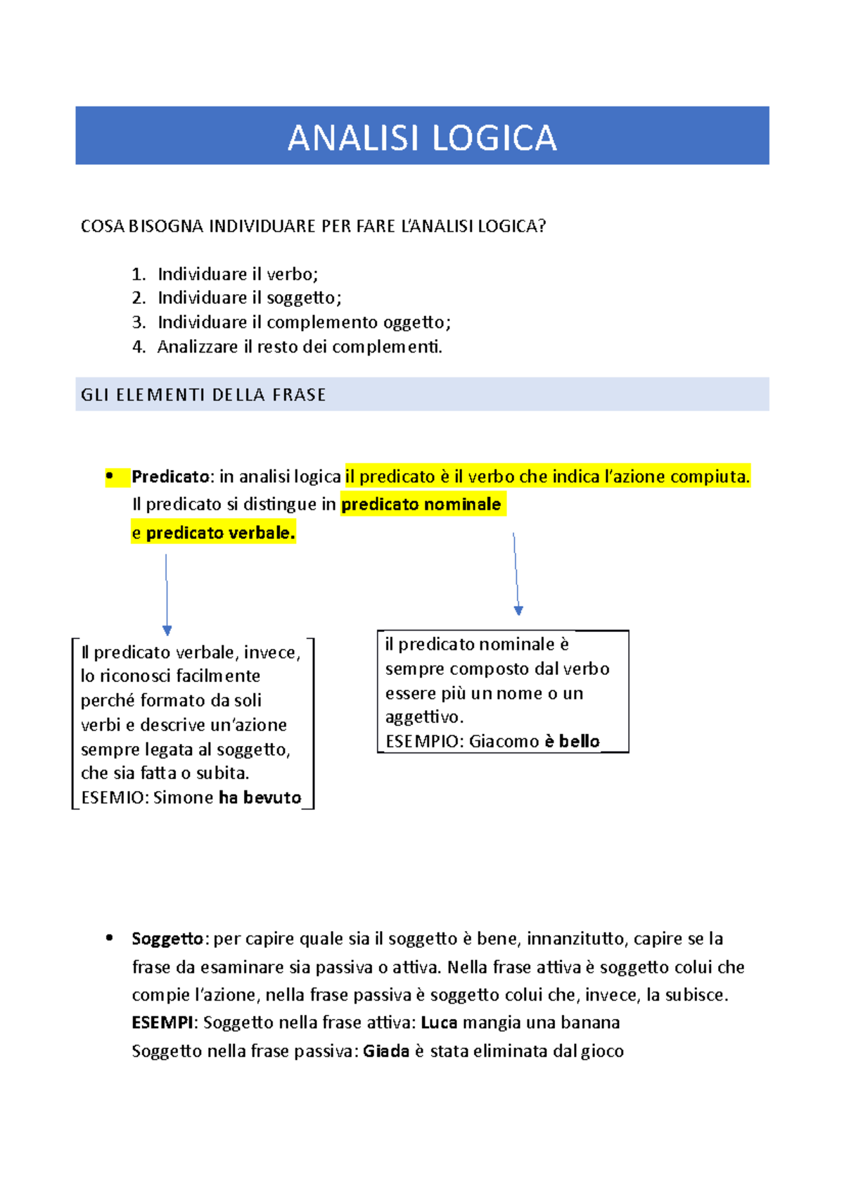 Riassunto Di Analisi Logica Analisi Logica Cosa Bisogna Individuare Per Fare L’analisi Logica