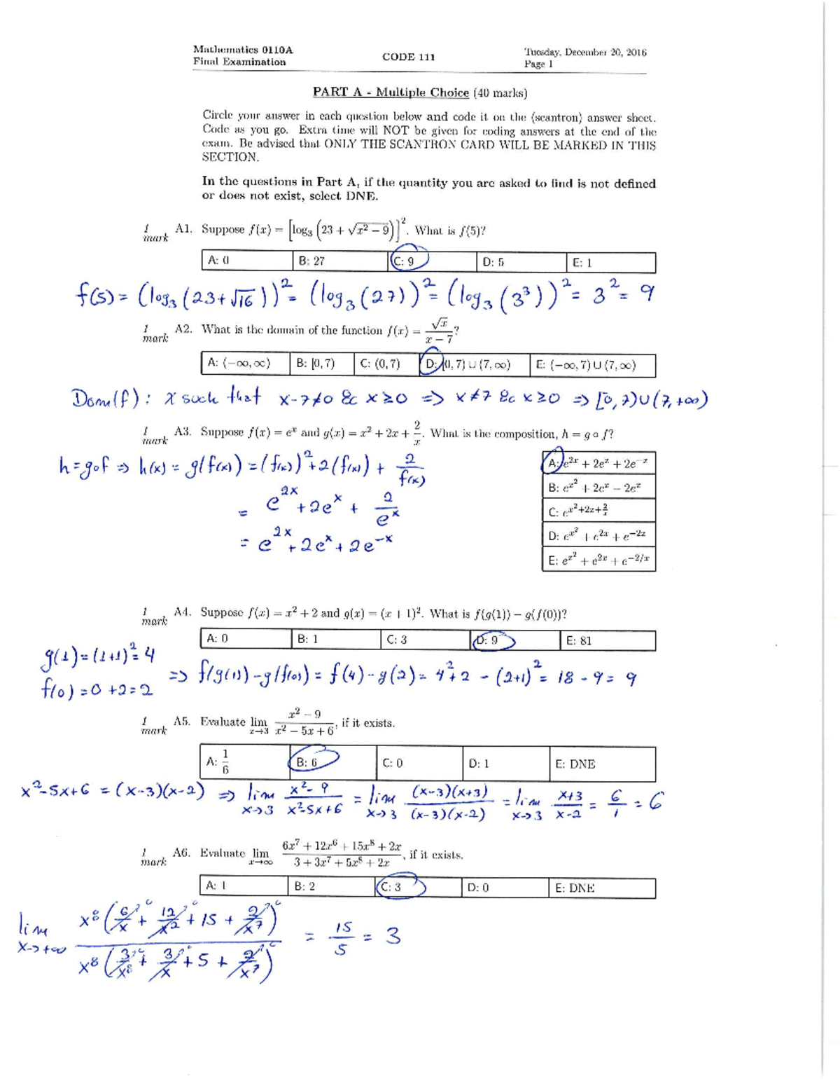 Final 20 December 2016, questions and answers - Mathematics 0110A/B ...