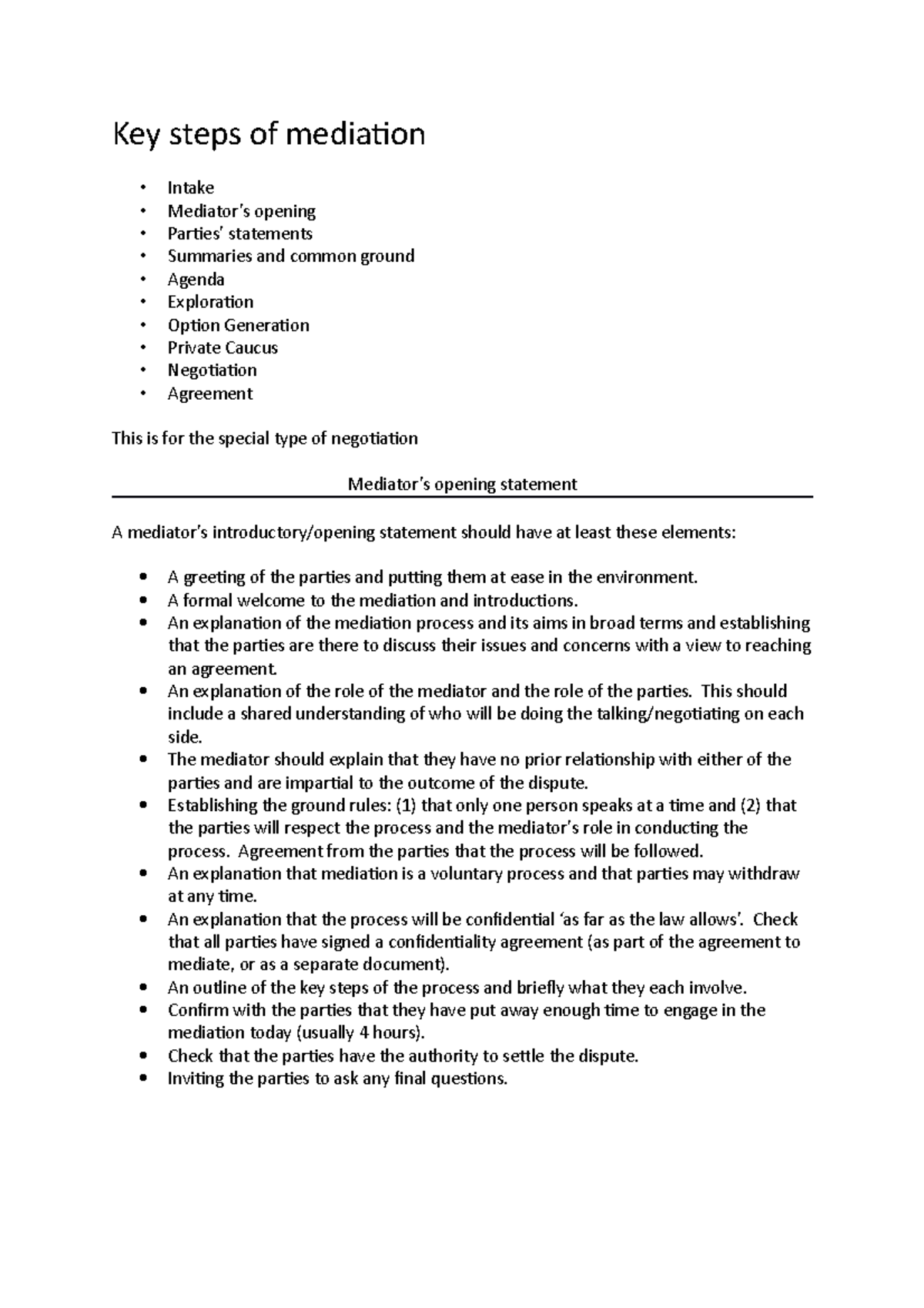 Key steps of mediation - A formal welcome to the mediation and ...