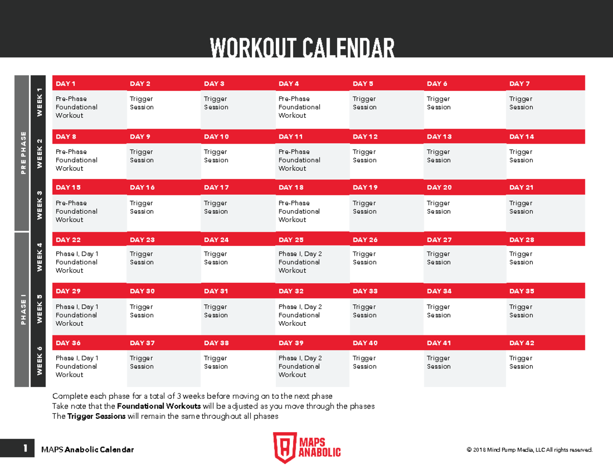 MAPS Anabolic Calendar 2 - WEEK 1 WEEK 2 PRE PHASE PHASE I WEEK 3 WEEK ...