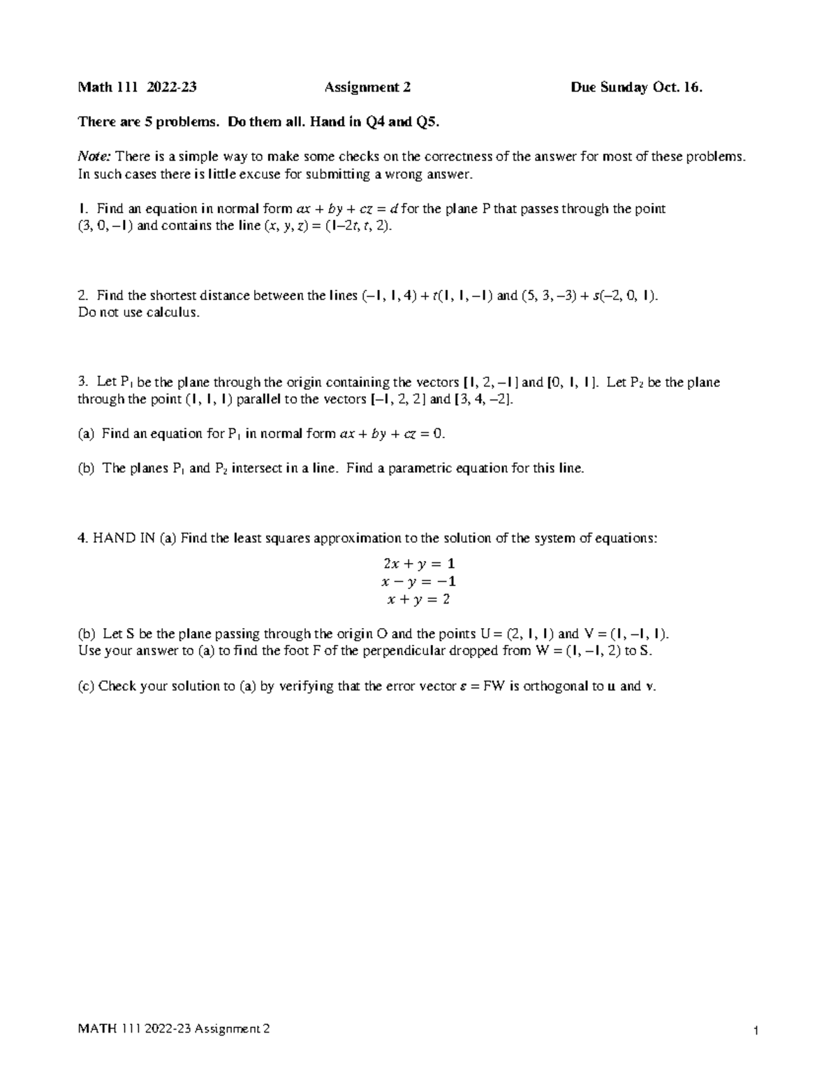 MATH111-A2 - Questions of the second mandatory assignment. - MATH 111 ...