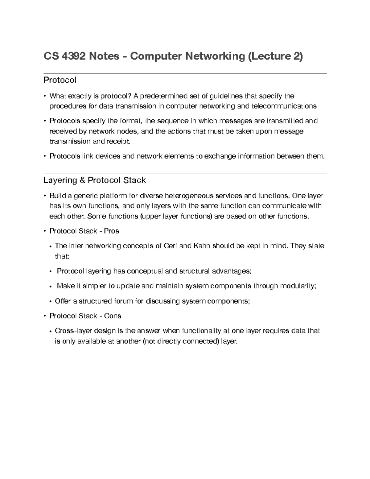 CS 4392 Class Notes - L2 - CS 4392 Notes - Computer Networking (Lecture ...