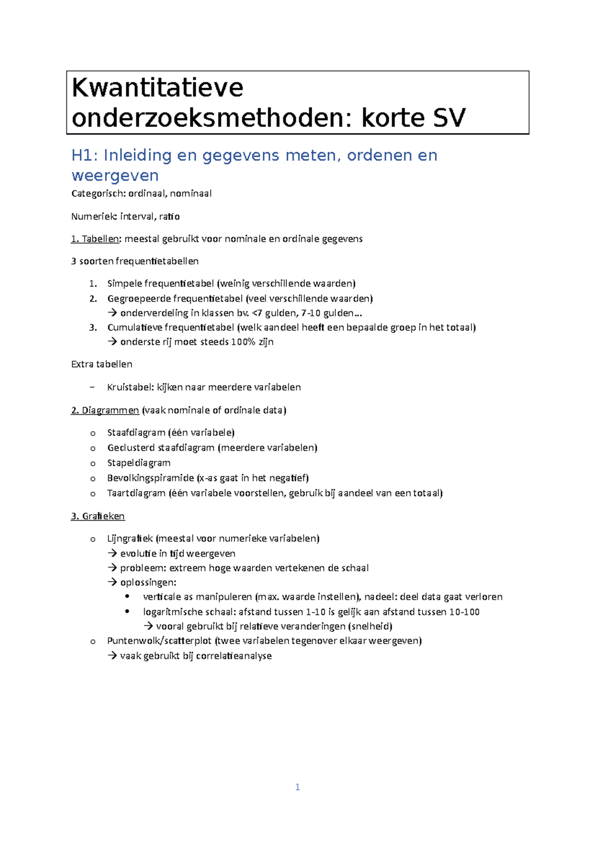 Korte Sv - Kwantitatieve Onderzoeksmethoden: Korte SV H1: Inleiding En ...