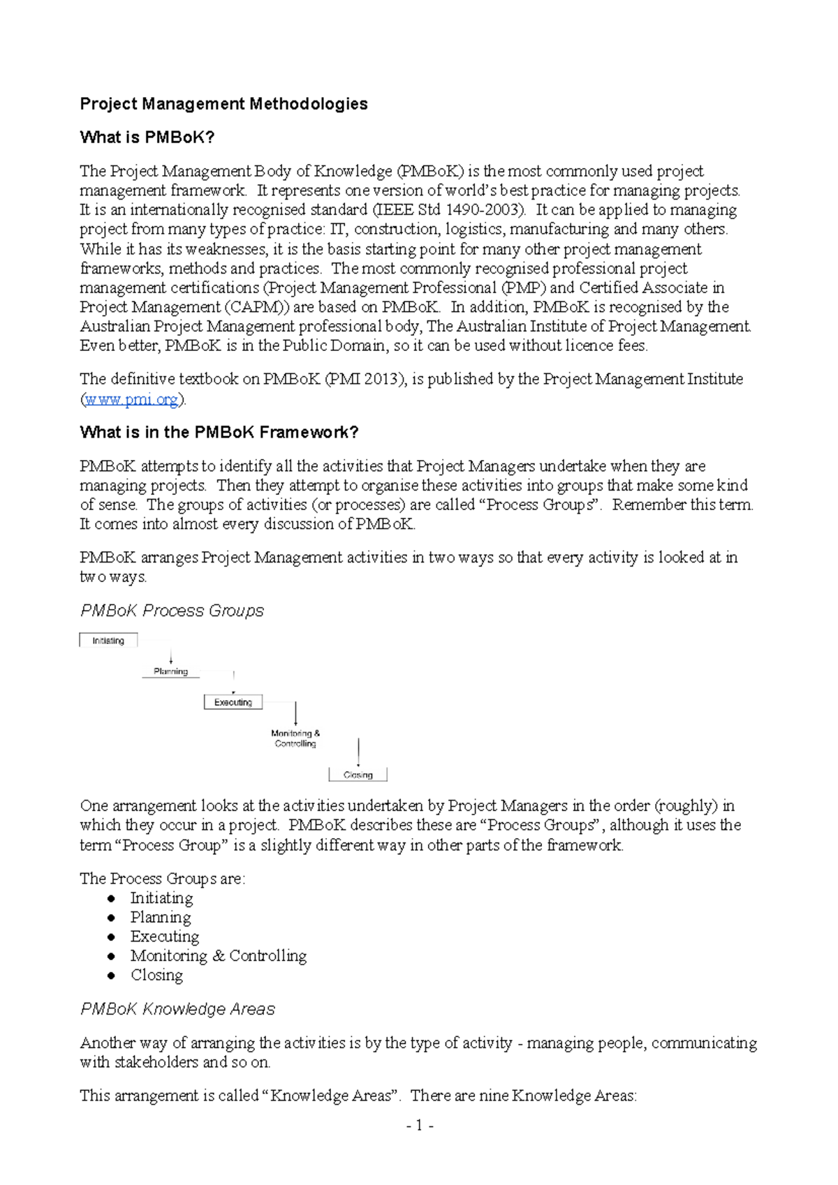 Isys1051 PM Notes 1750 - Project Management Methodologies What Is PMBoK ...