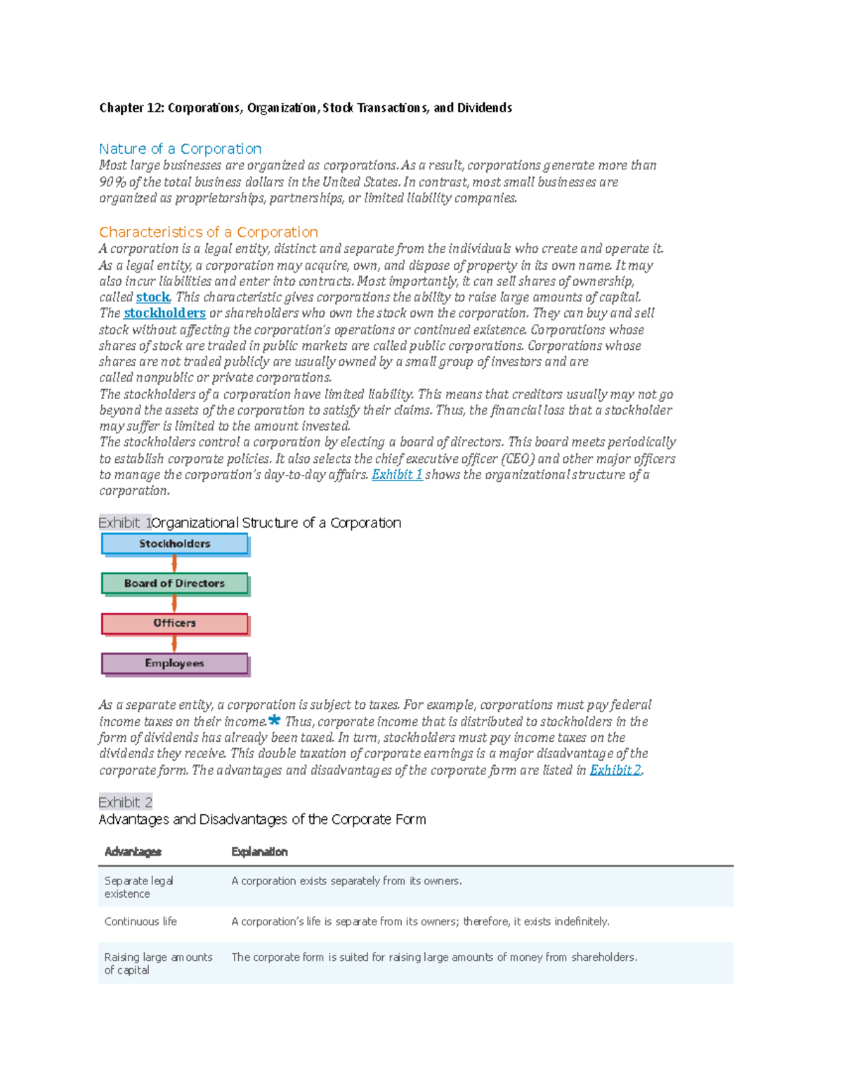 ACC-201 Chapter 12 - Chapter 12: Corporations, Organization, Stock ...