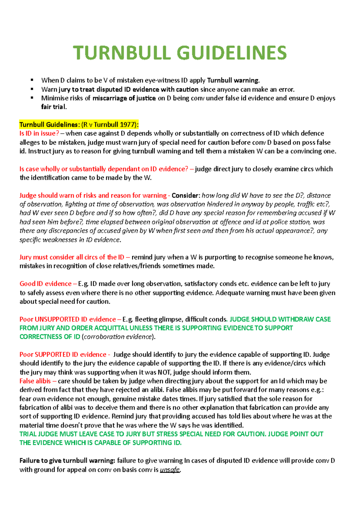 Turnbull Lecture notes 4 TURNBULL GUIDELINES When D claims to be V