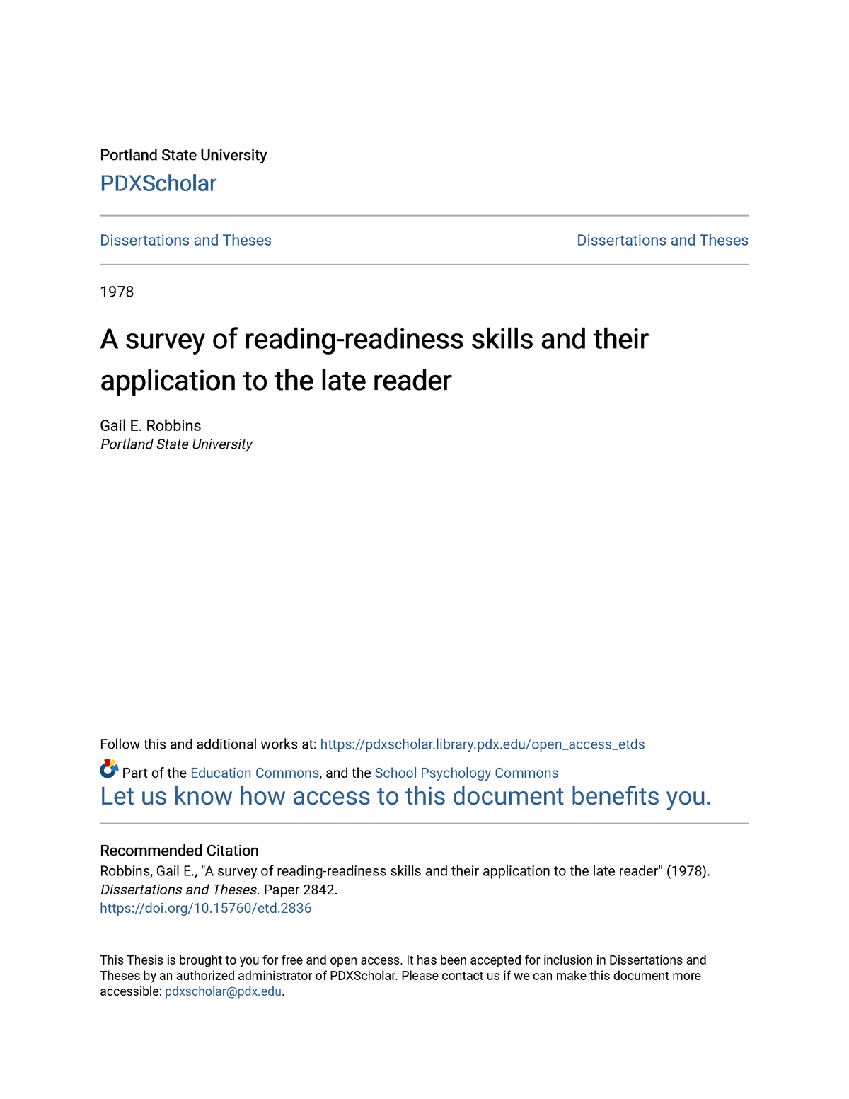 A Survey Of Reading-readiness Skills And Their Application To The ...