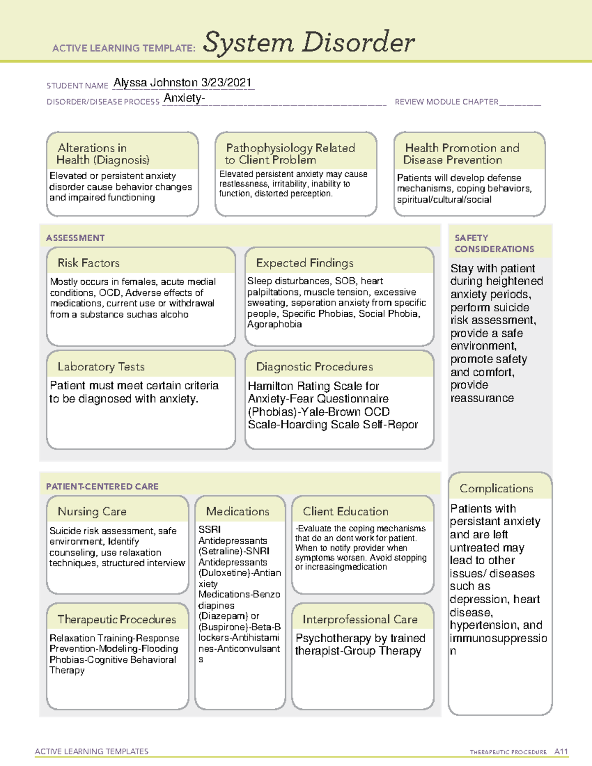 Anxiety System Disorder Template