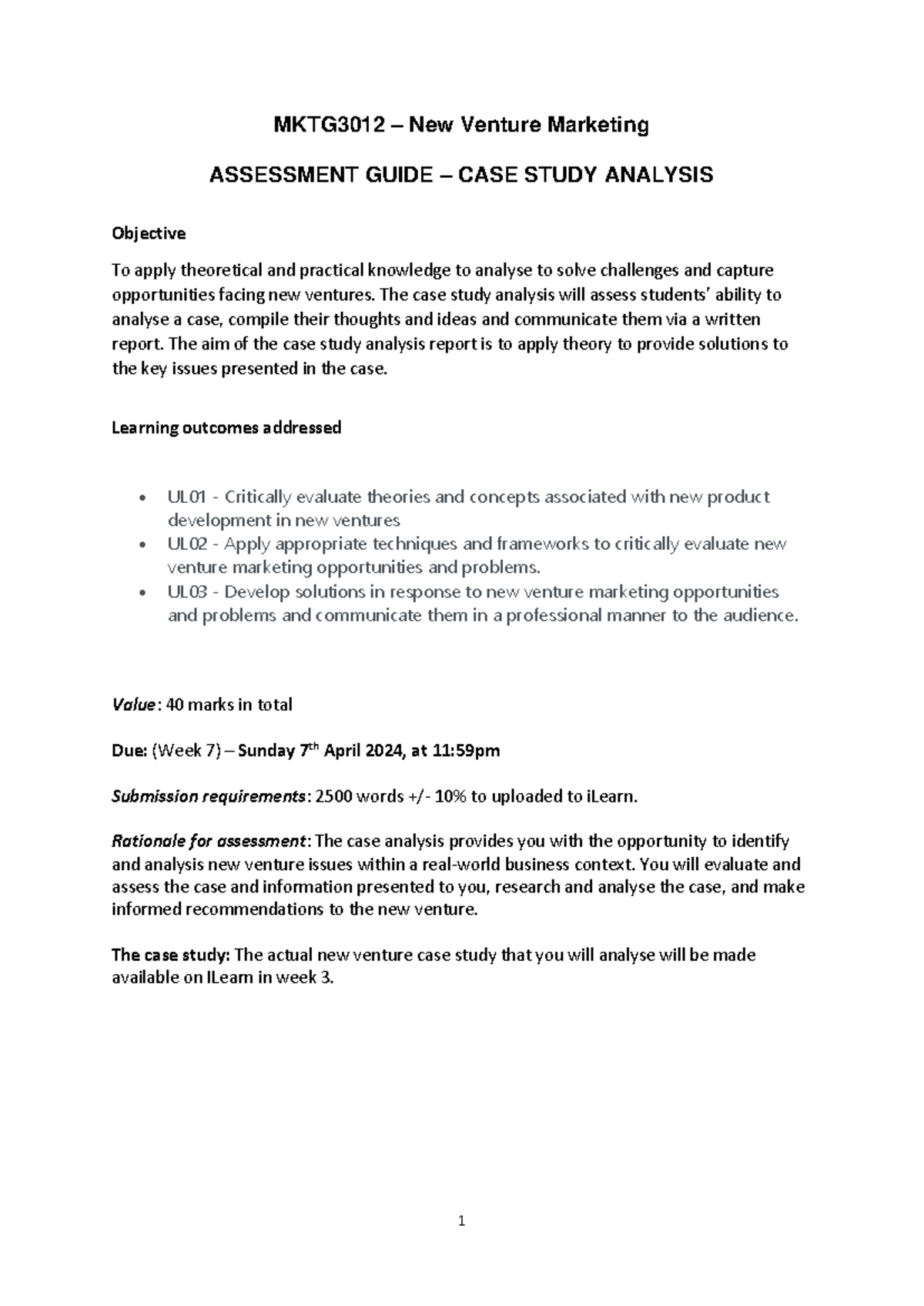 MKTG3012 NVM Case Study Analysis Assessment Guide 2024 - MKTG3012 – New ...