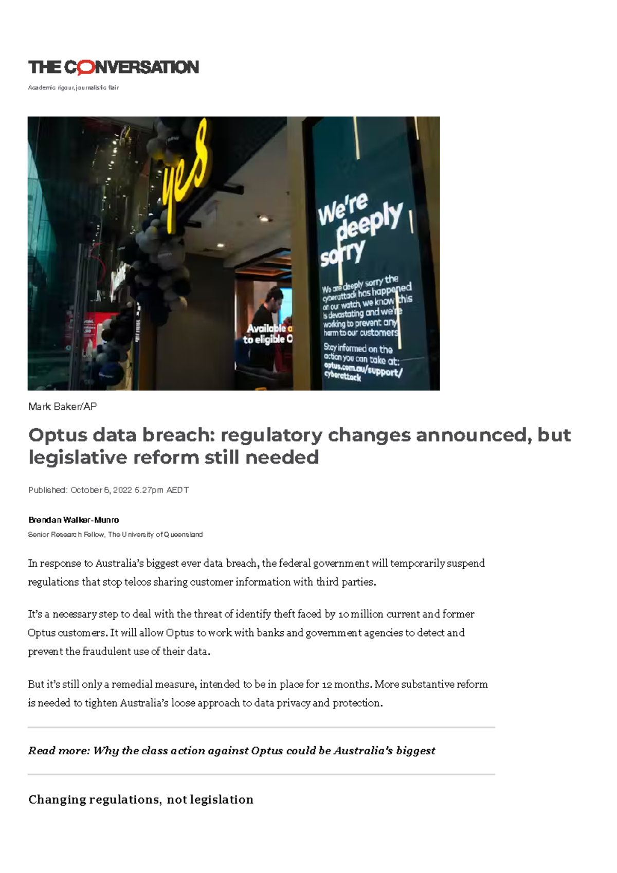 Optus data breach regulatory changes announced, but legislative reform ...