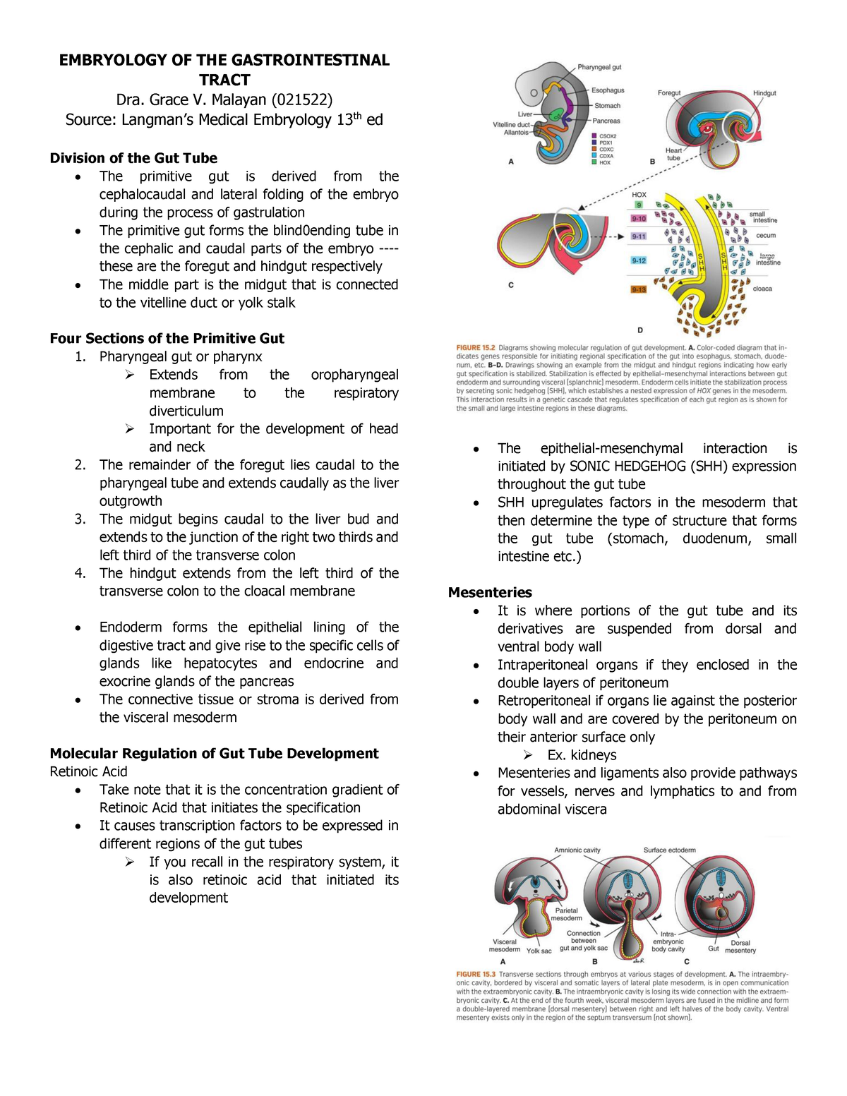 Embryology OF THE Gastrointestinal Tract - EMBRYOLOGY OF THE ...