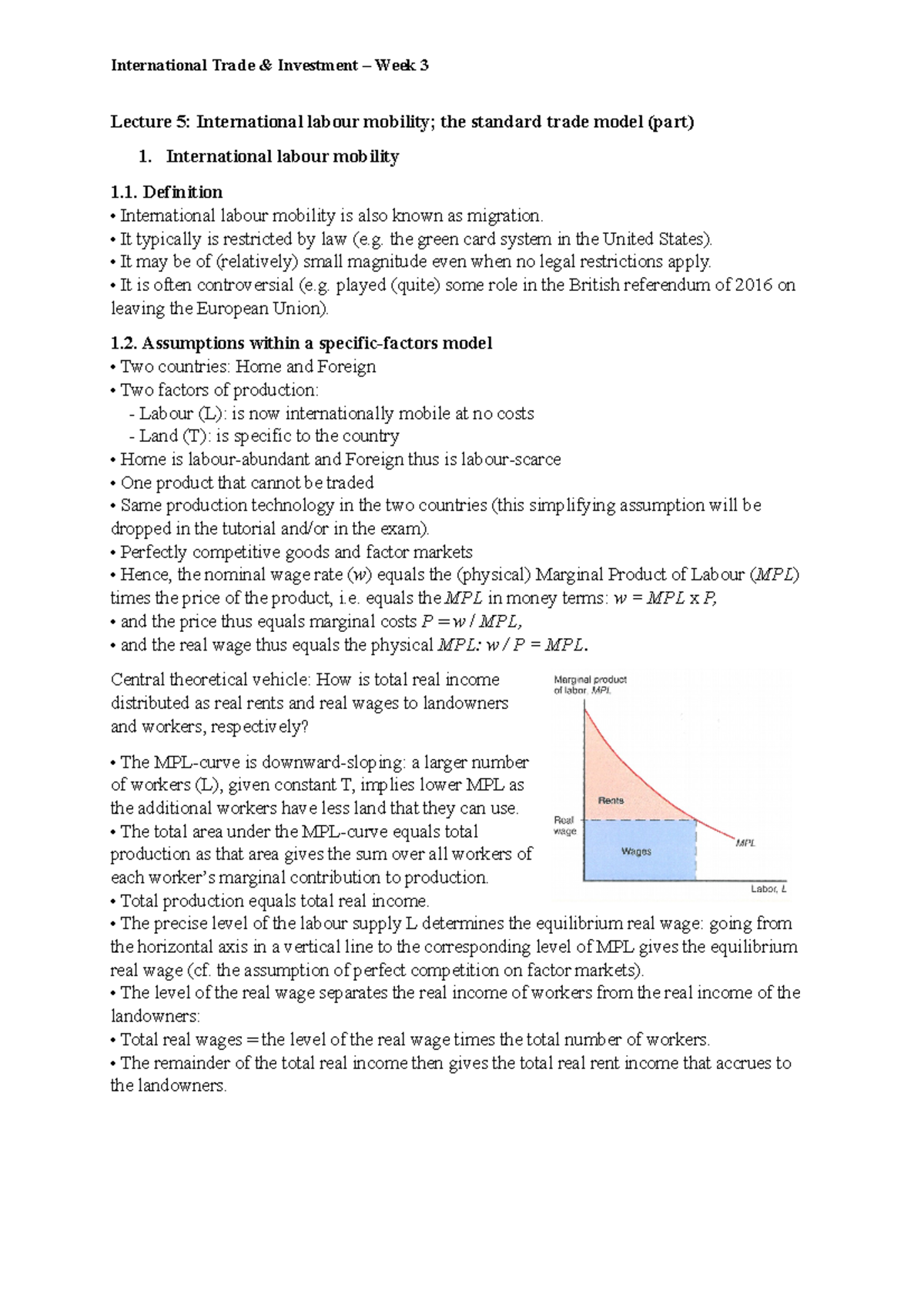 Aantekeningen week 3 International Trade & Investment Week 3