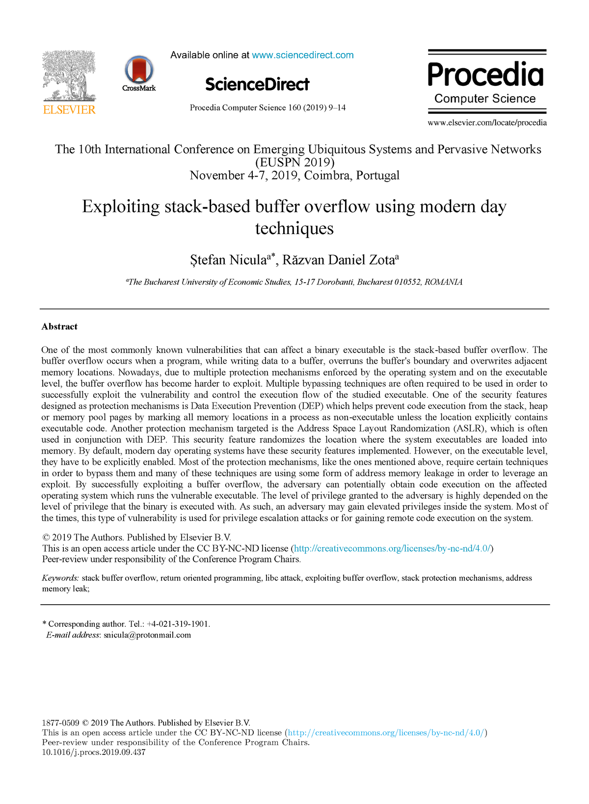 Exploiting Stack-based Buffer Overflow - ScienceDirect Available Online ...