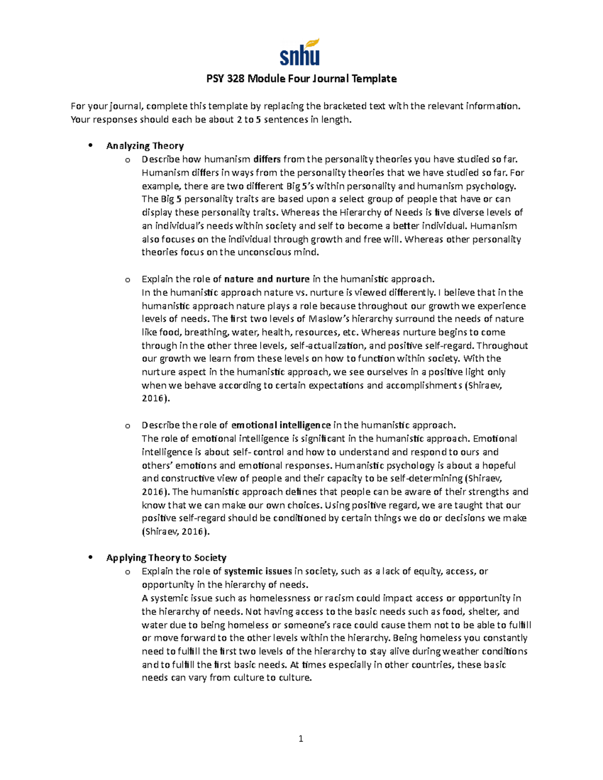 PSY 328 Module Four Journal - Your responses should each be about 2 to ...