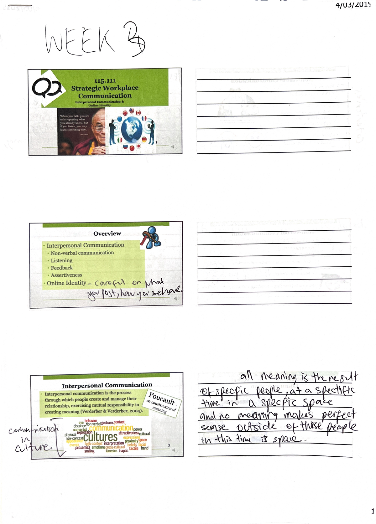 115.111 week 3 lecture notes - Strategic Workplace Communication - Studocu
