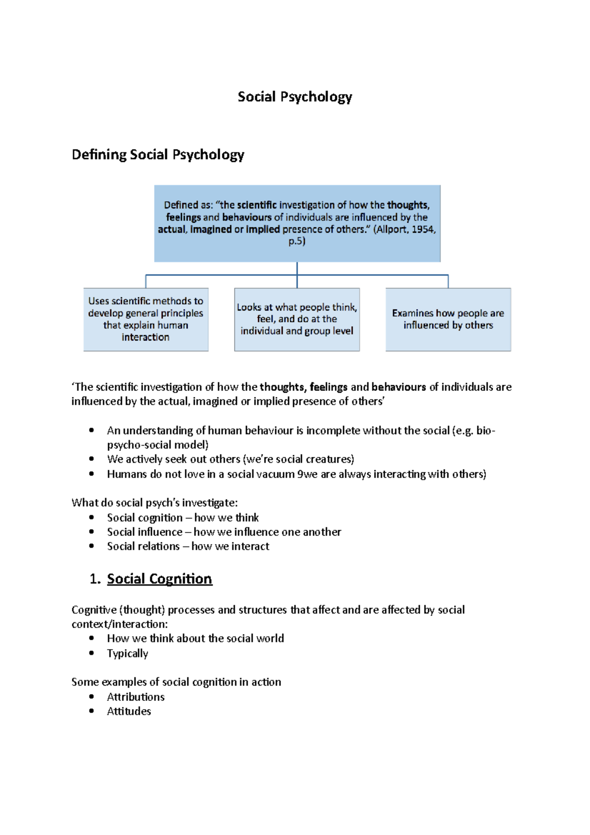 5. Social Psychology - HD notes - Social Psychology Defining Social ...