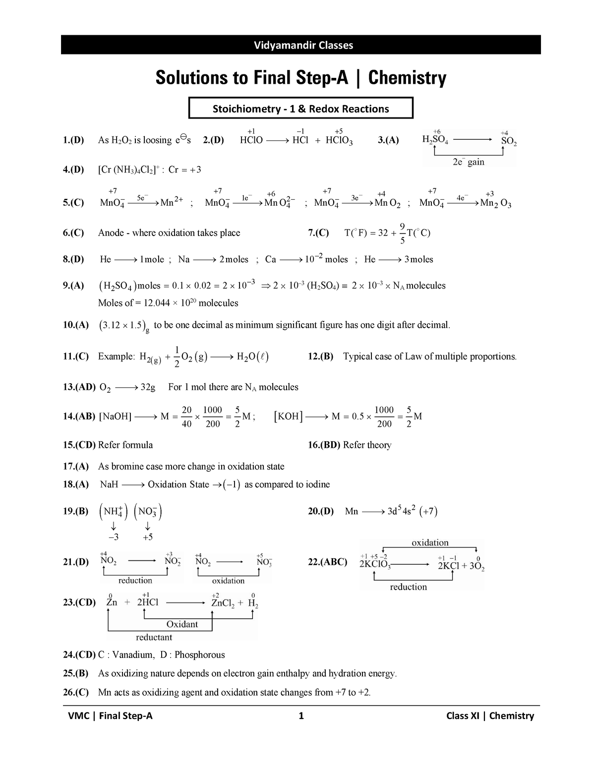 Final Step-A Chemistry Solutions - Solutions To Final Step-A ...