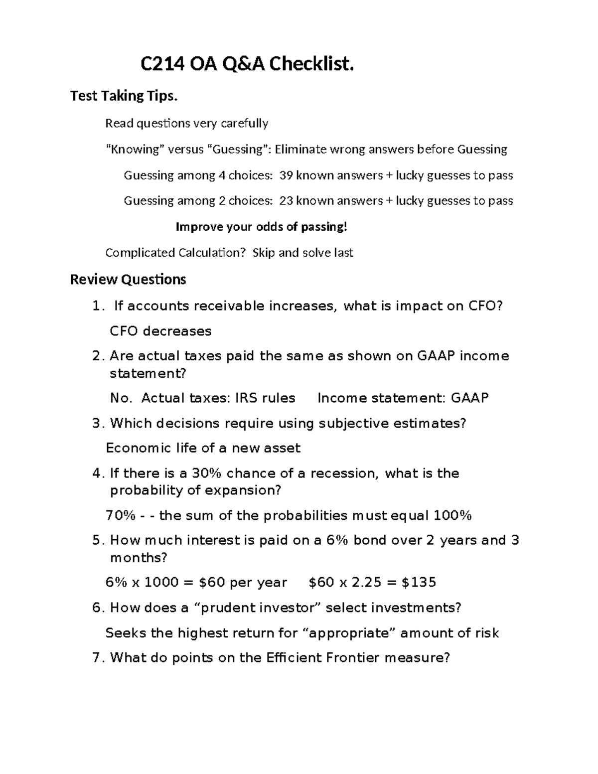 C214 Checklist Q&A - Review - C214 OA Q&A Checklist. Test Taking Tips ...