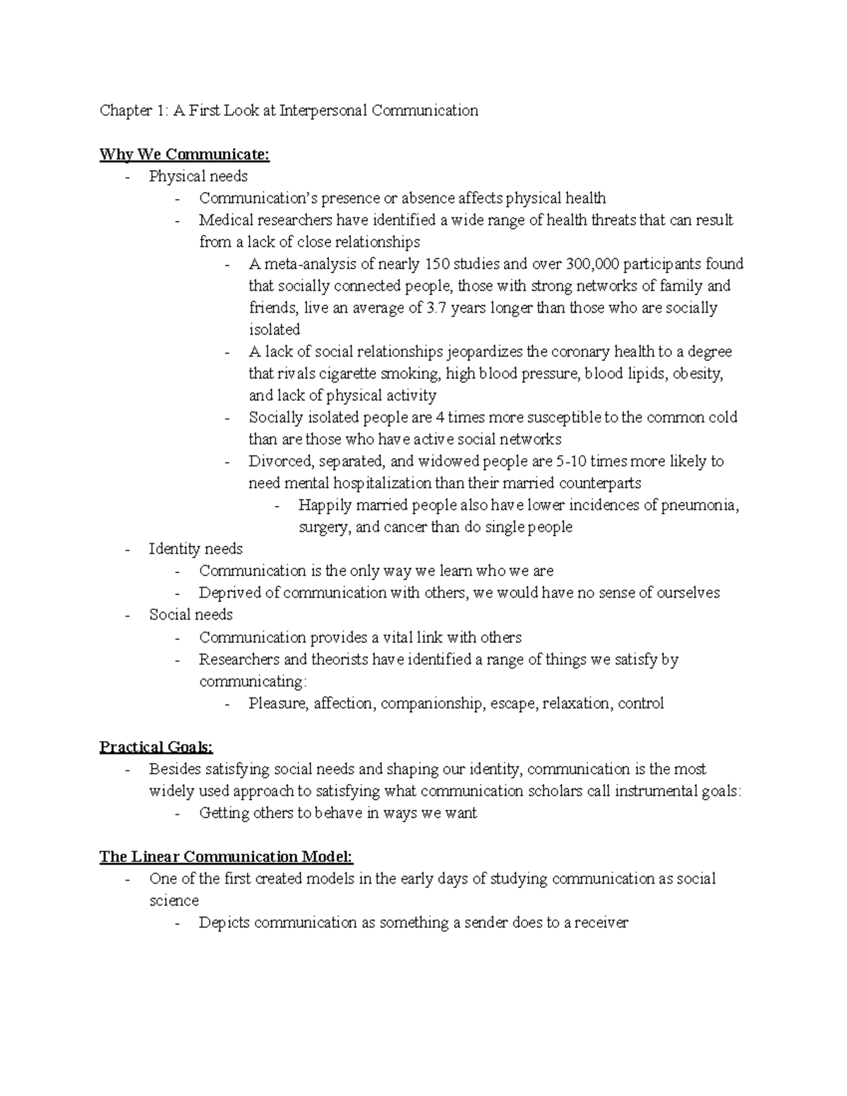 Chapter 1 A First Look At Interpersonal Communication - Chapter 1: A ...