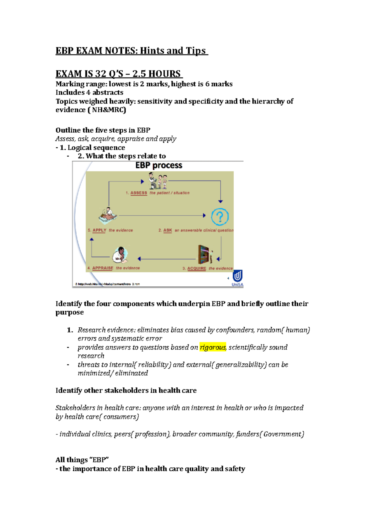 Evidence Based Practise Examination Preparation Notes - EBP EXAM NOTES ...