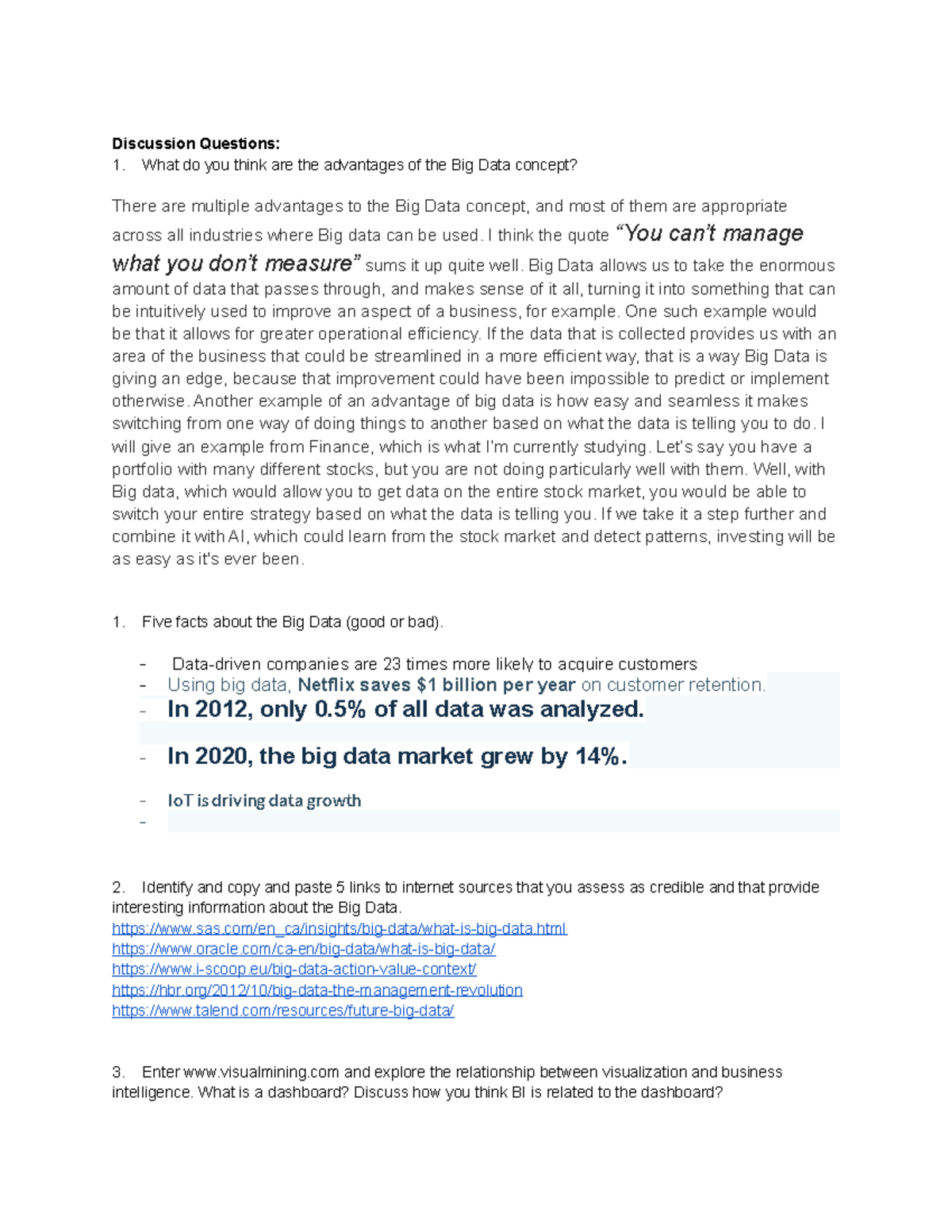 Discussion case 5 Big Data - Discussion Questions: What do you think ...