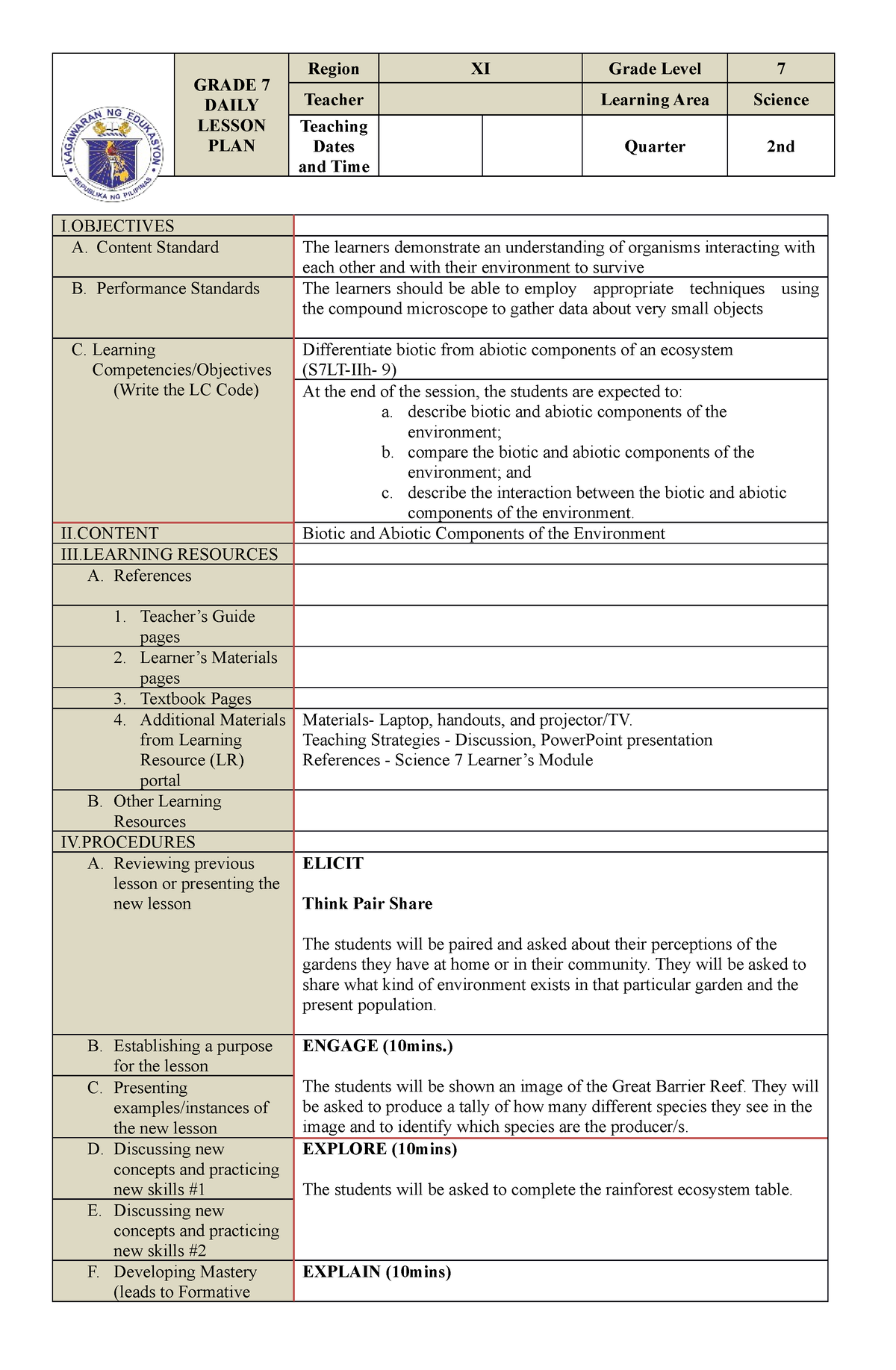 7Es Detailed Lesson Plan In Science 8 Garciano Arly For Demo - GRADE 7 ...