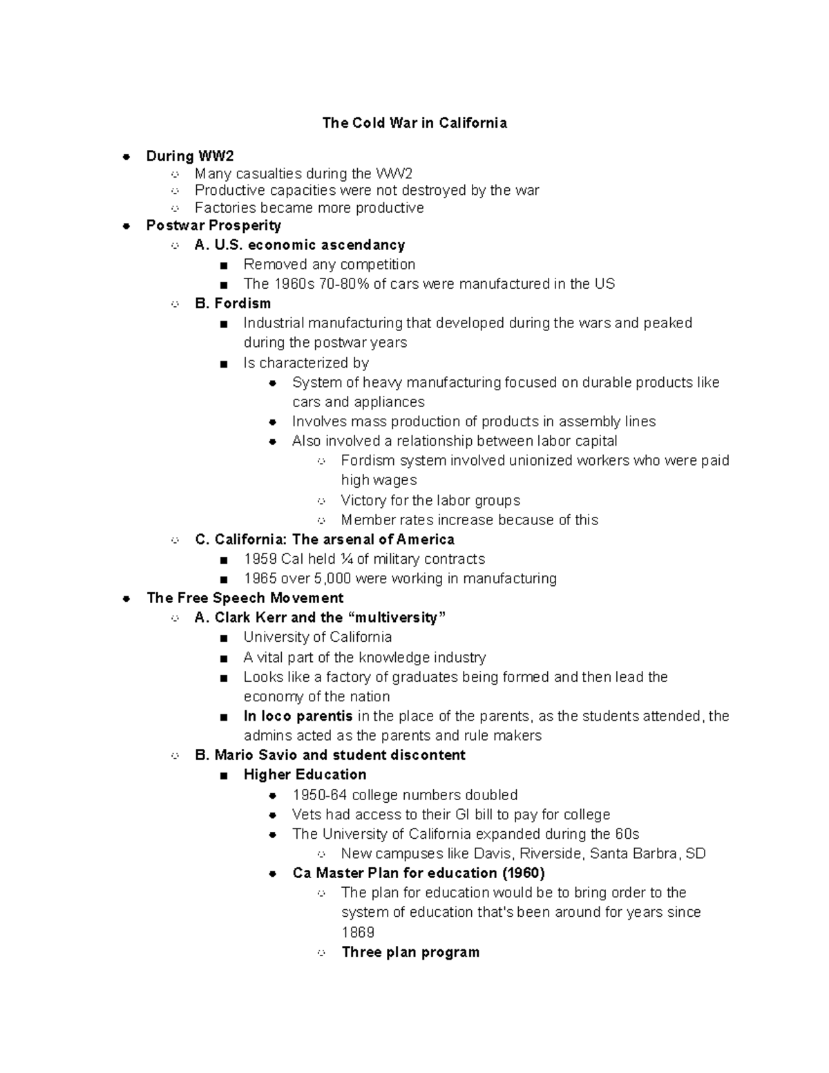 Notes 4 30 - HIST 347 Professor Strathman - The Cold War in California ...