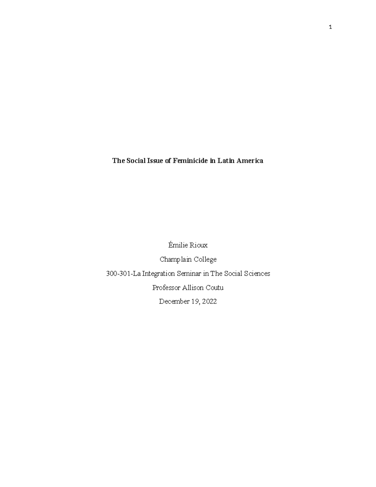 Final Essay - The Social Issue of Feminicide in Latin America Émilie ...
