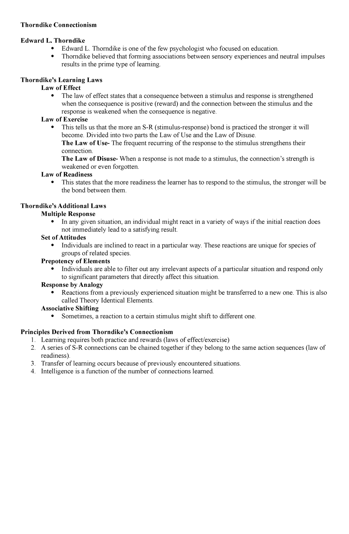 Thorndike Connectionism 2 B - Thorndike Connectionism Edward L ...