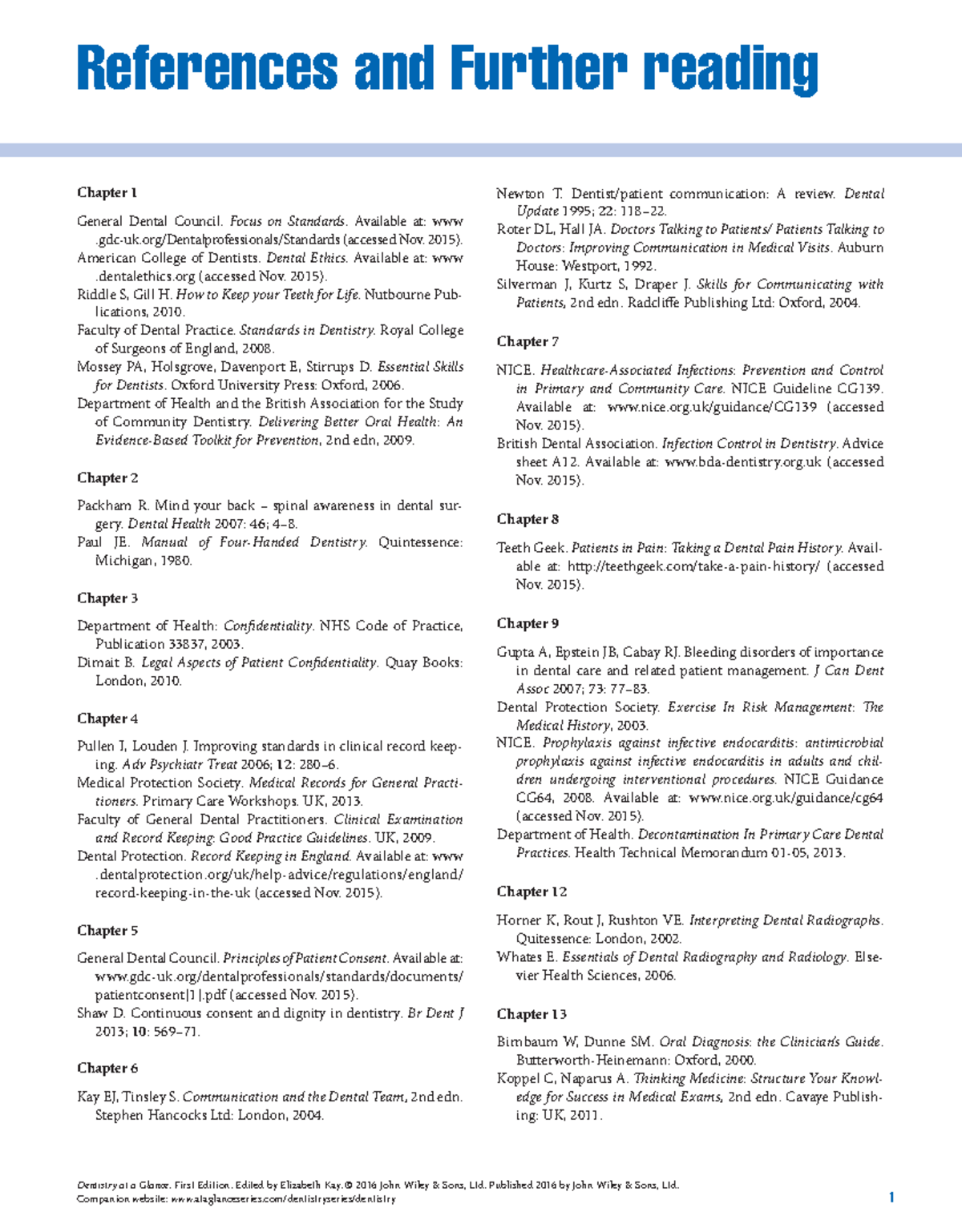 Bref - Bref - 1 References and Further reading Chapter 1 General Dental ...