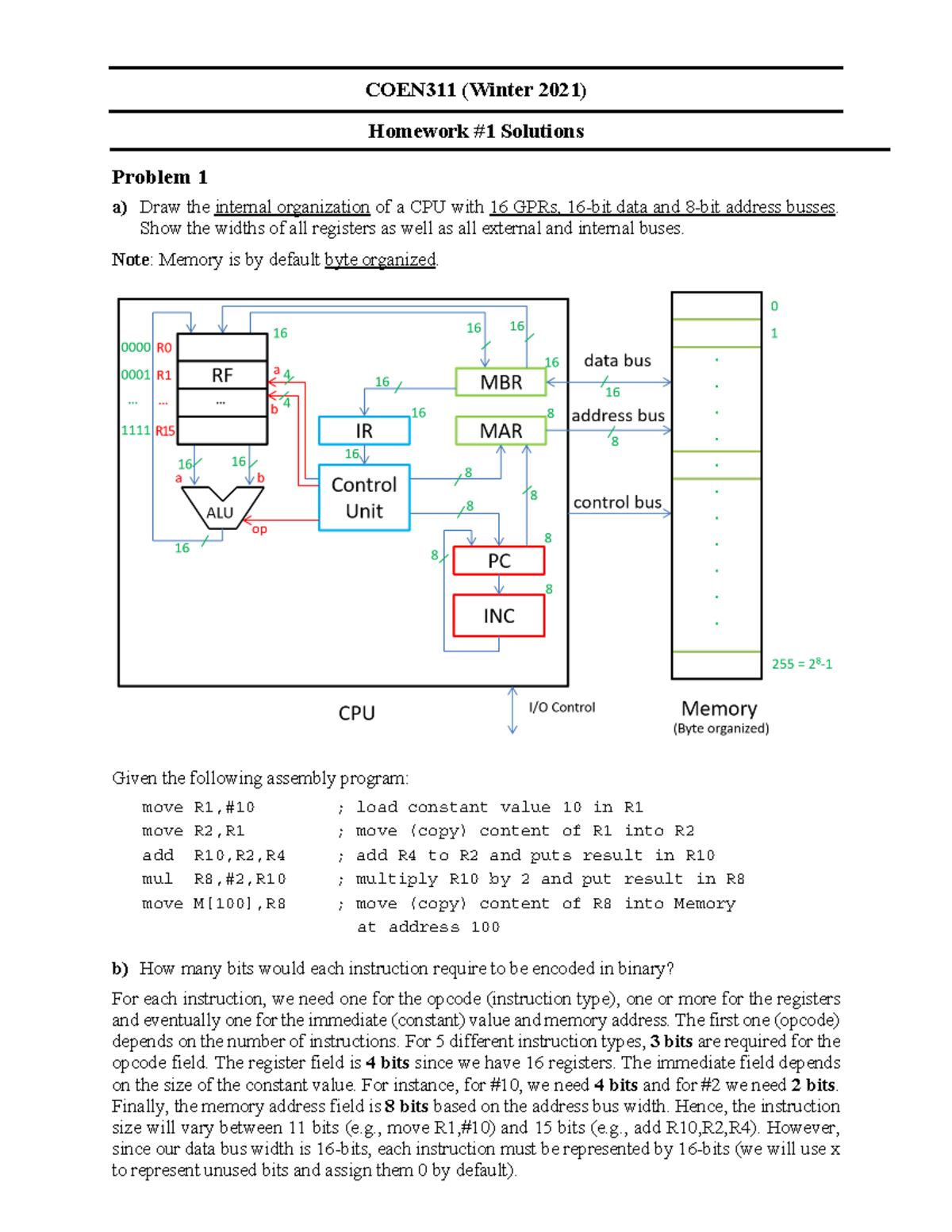 CPU and memory assignment- Solutions - COEN311 (Winter 2021) Homework ...