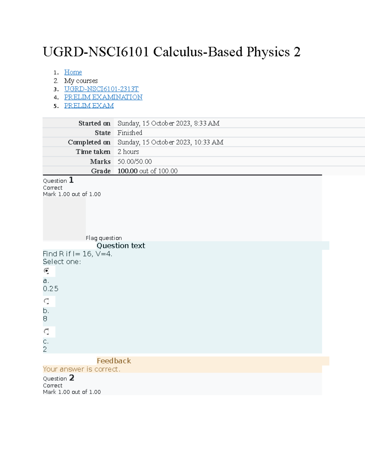 Calculus Based Physics 2 Prelim Answer - UGRD-NSCI6101 Calculus-Based ...