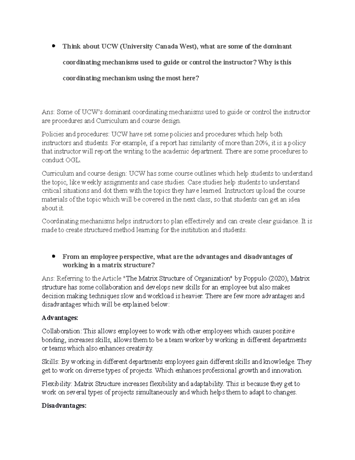HRM 3 - PEER LEARNING ASSESMENT - Think about UCW (University Canada ...