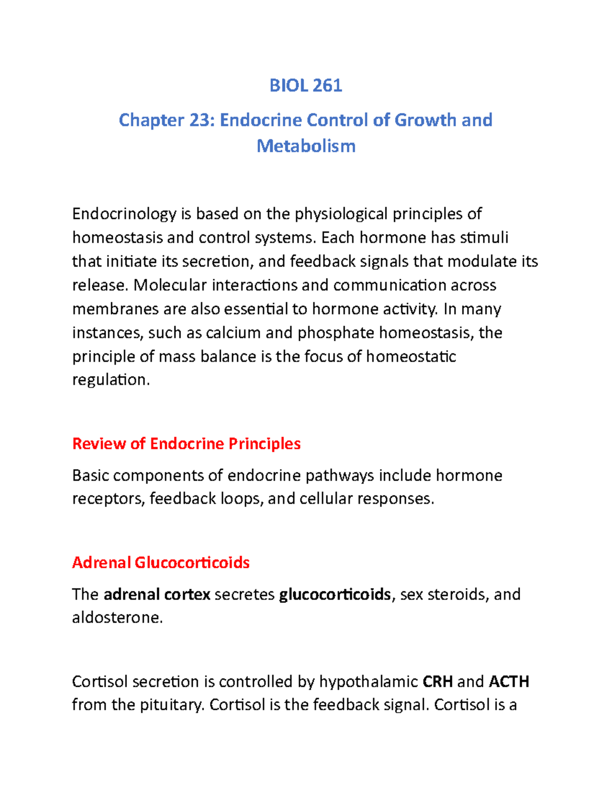 Human Physiology Ch 23 (Notes) - BIOL 261 Chapter 23: Endocrine Control ...