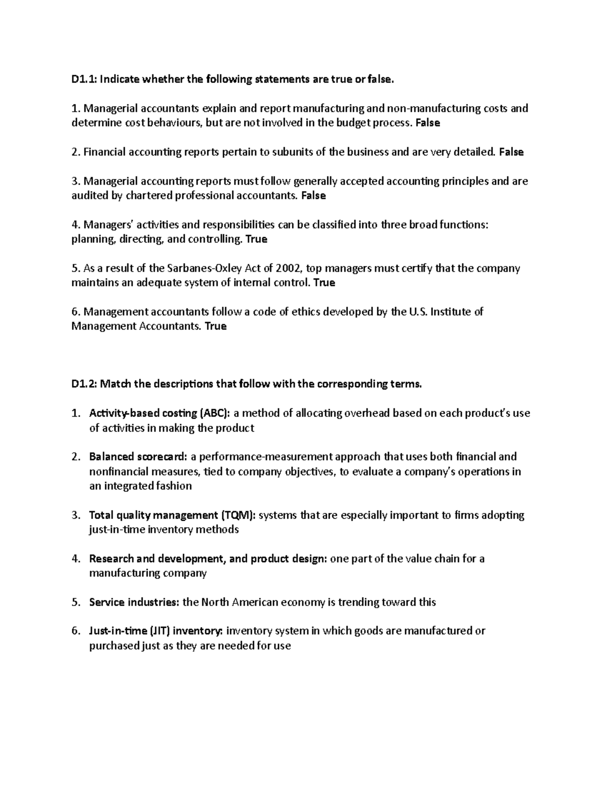 Chapter 1 Textbook Homework - D1: Indicate whether the following ...