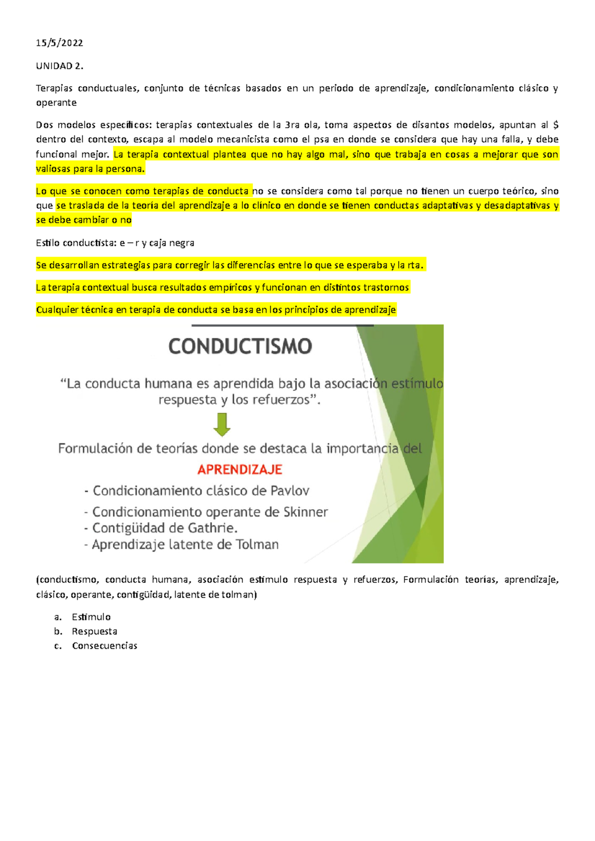 Resumen Teorico Unidad 2 Psicoterapia 2 155 Unidad 2 Terapias Conductuales Conjunto De 7438