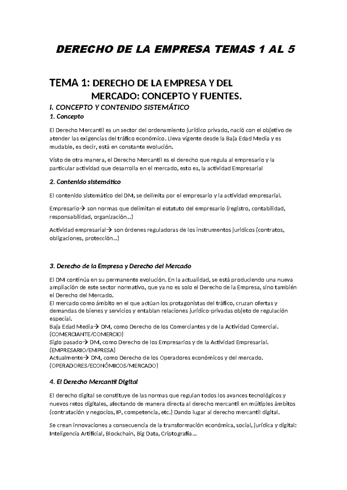 Derecho De La Empresa Temas 1 Al 5 Derecho De La Empresa Temas 1 Al 5 Tema 1 Derecho De La