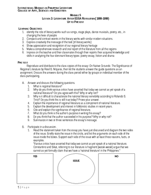 Module 5-Lesson 2-philippine lit - COLLEGE OF ARTS, SCIENCES AND ...