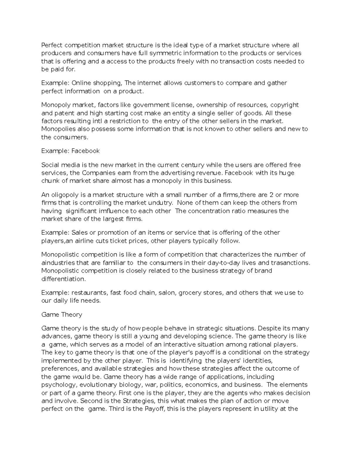 Market structure - Lecture notes 1 - Perfect competition market ...