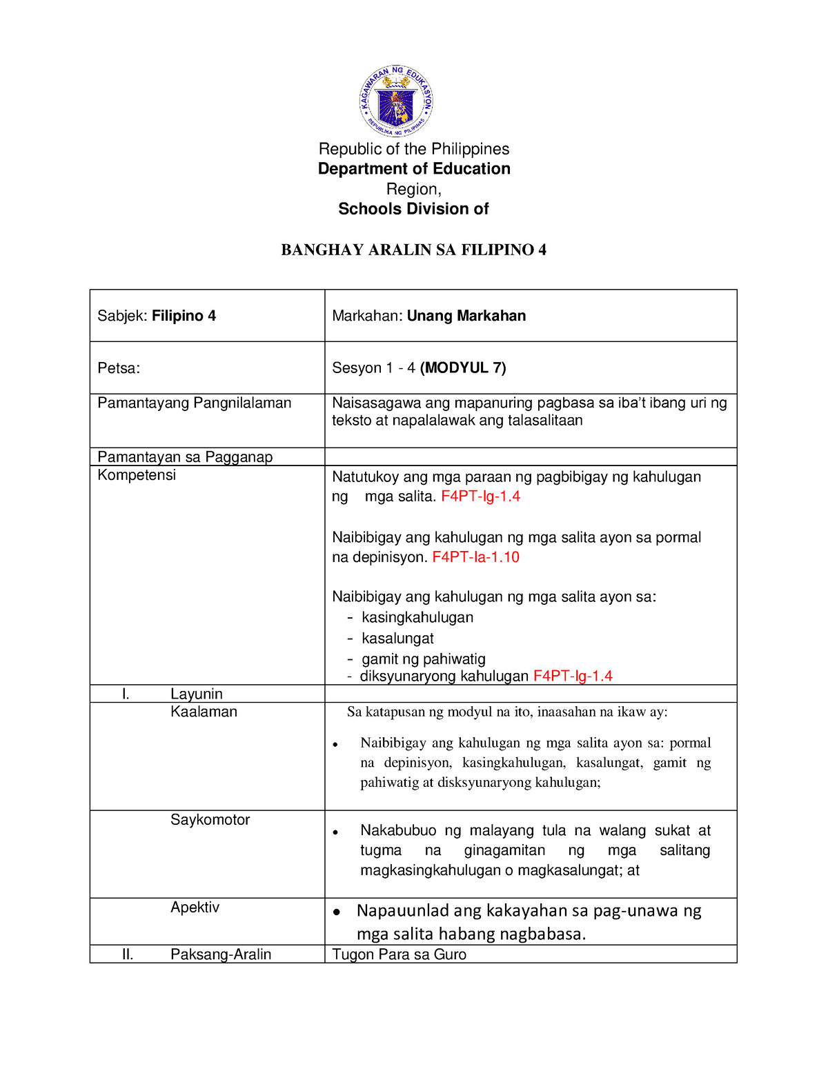 Filipino 4 Unang-Markahan-Week 7 - Republic Of The Philippines ...