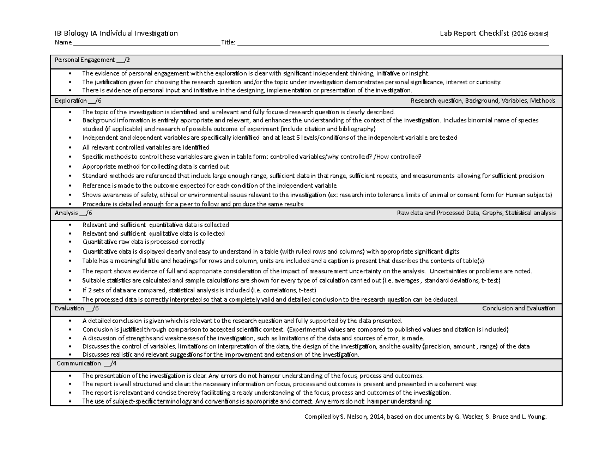 Ia rubric 2016 exams - IB Biology IA Individual Invesigaion Lab Report ...