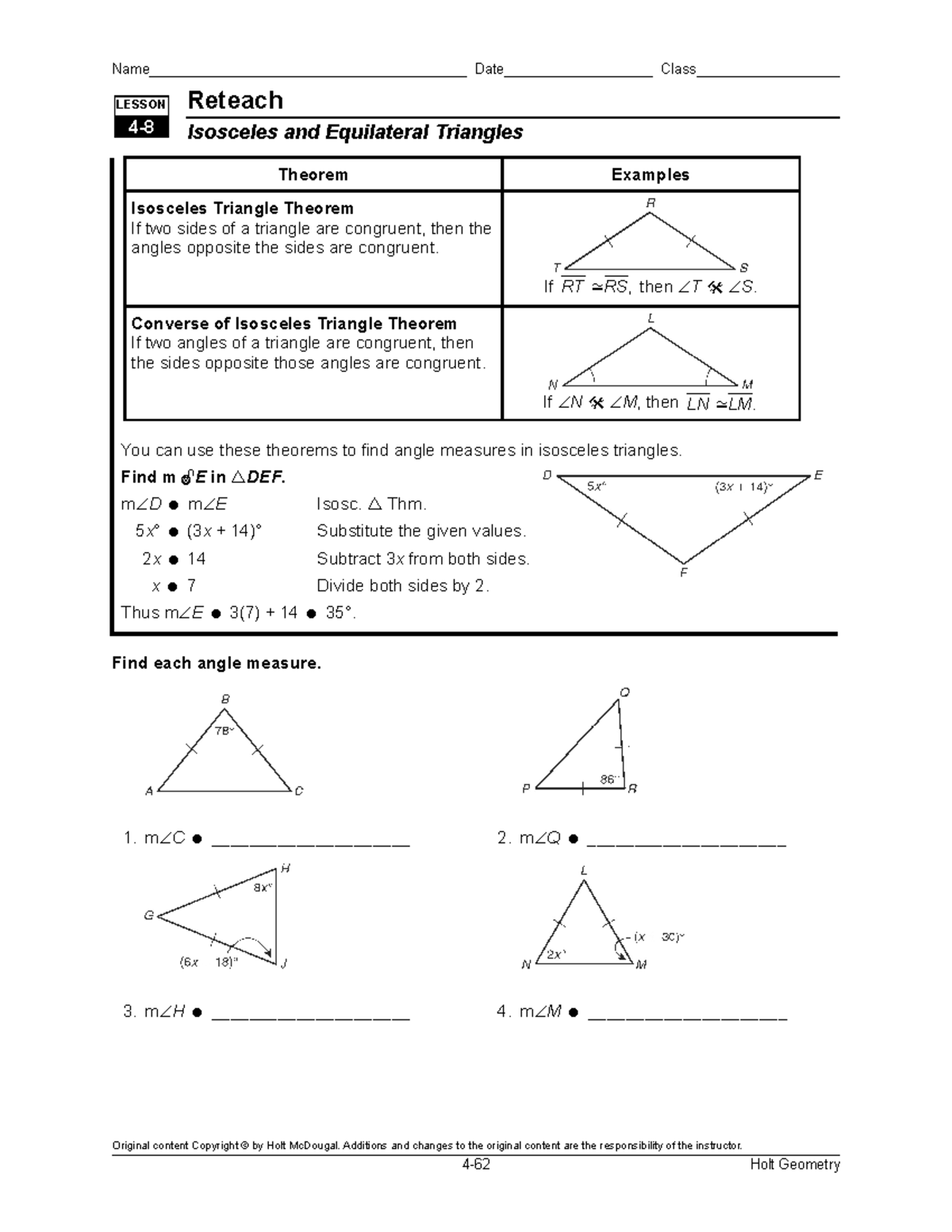 Reteach 4-8 - Practice - Name ...