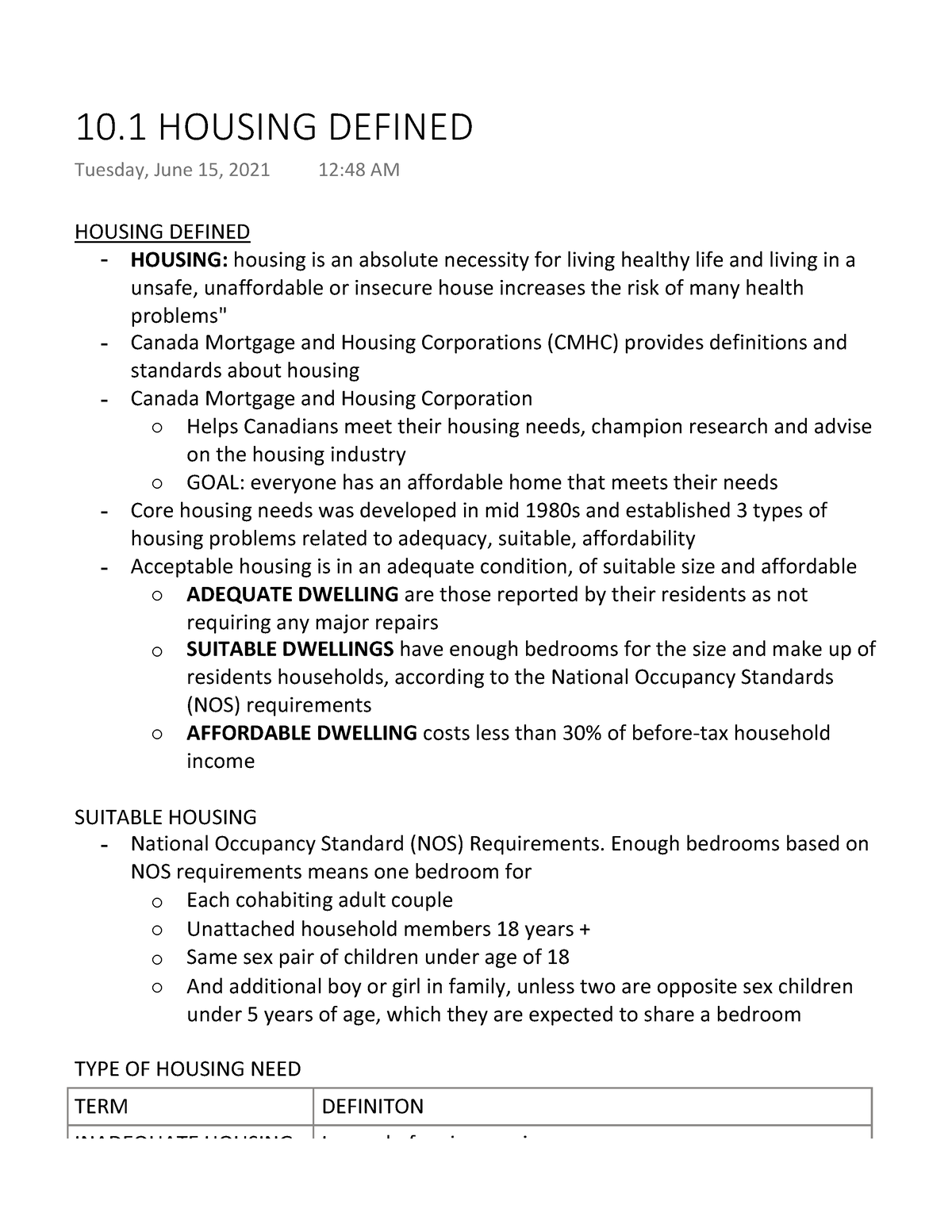 10.1 Housing Defined - hs 1002 - HOUSING DEFINED HOUSING: housing is an ...