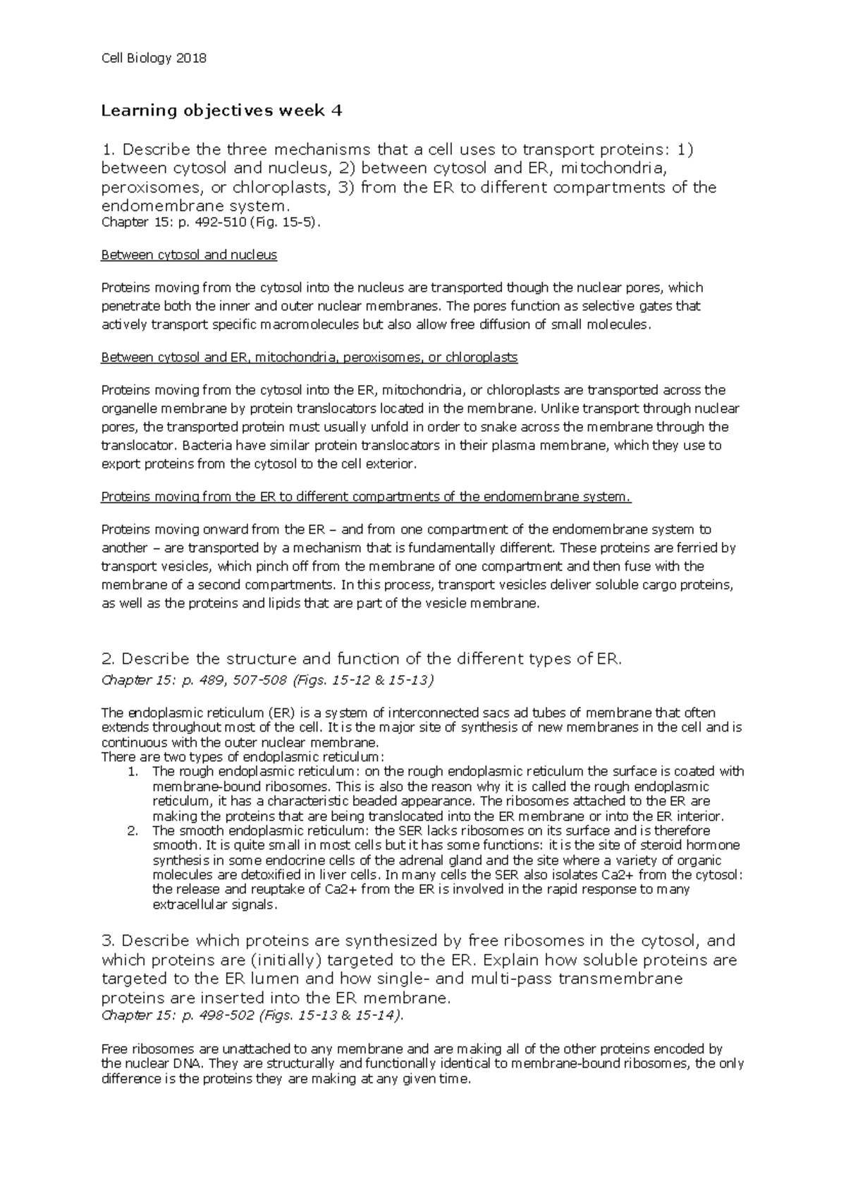 Learning objectives week 4 2018 Cell Biology 2018 Learning objectives