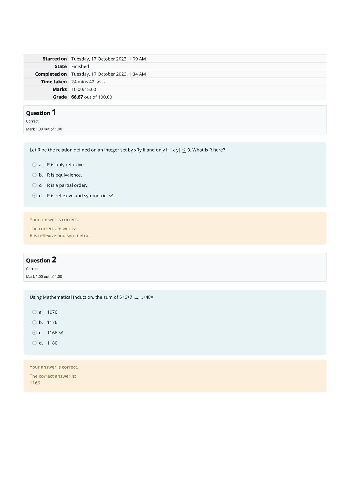 Graded Quiz Unit 6 Attempt review Math1302 - Tuesday, 17 October 2023 ...