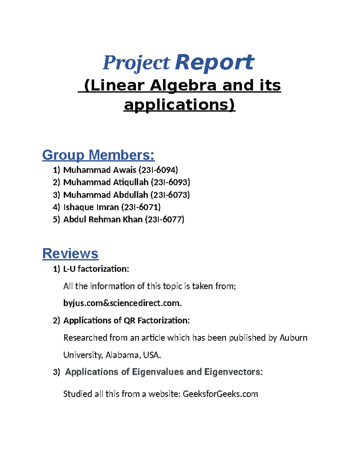 LA Project - No such that - Project Report (Linear Algebra and its ...