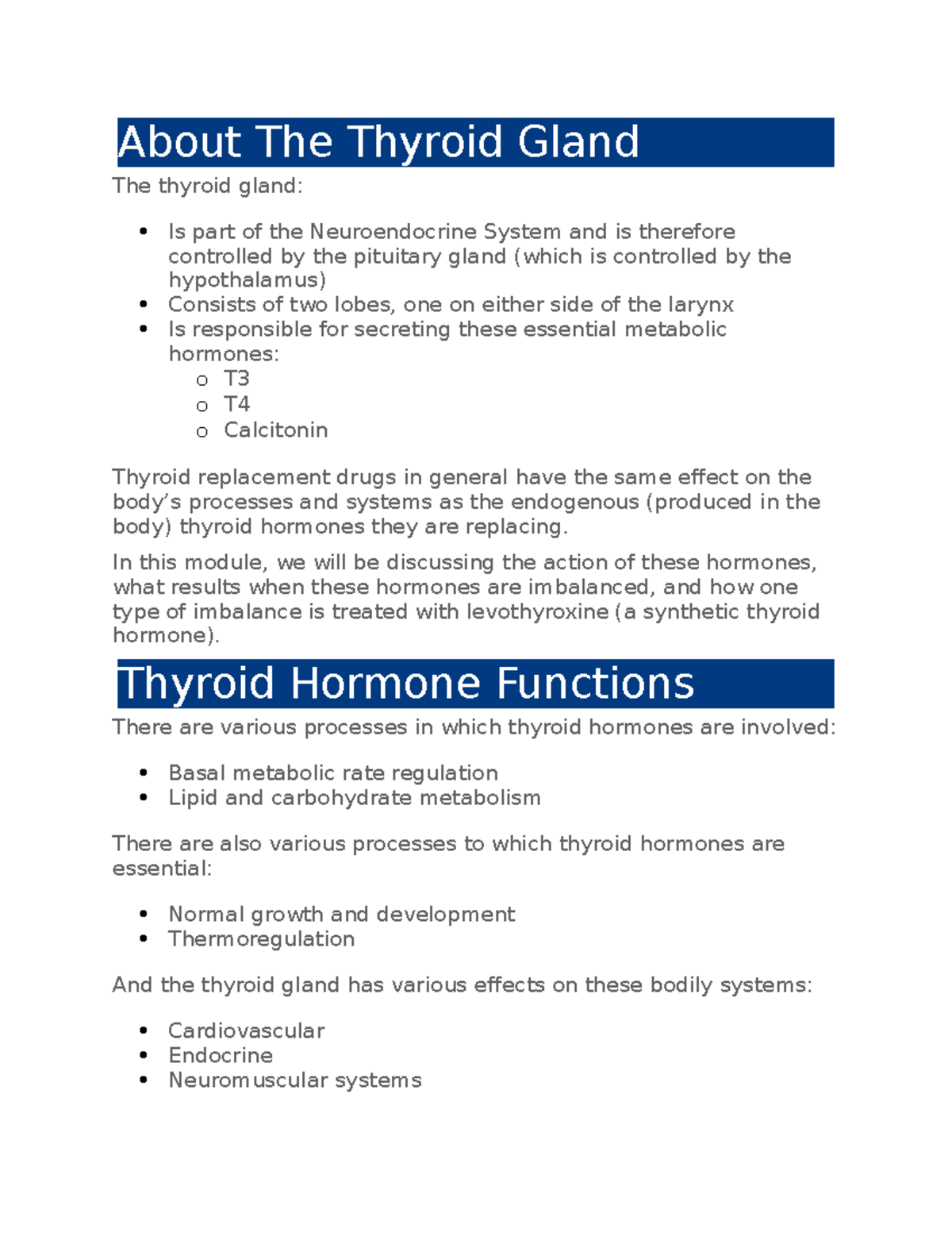 Hormonal Regulation Unit and Modules - About The Thyroid Gland The ...